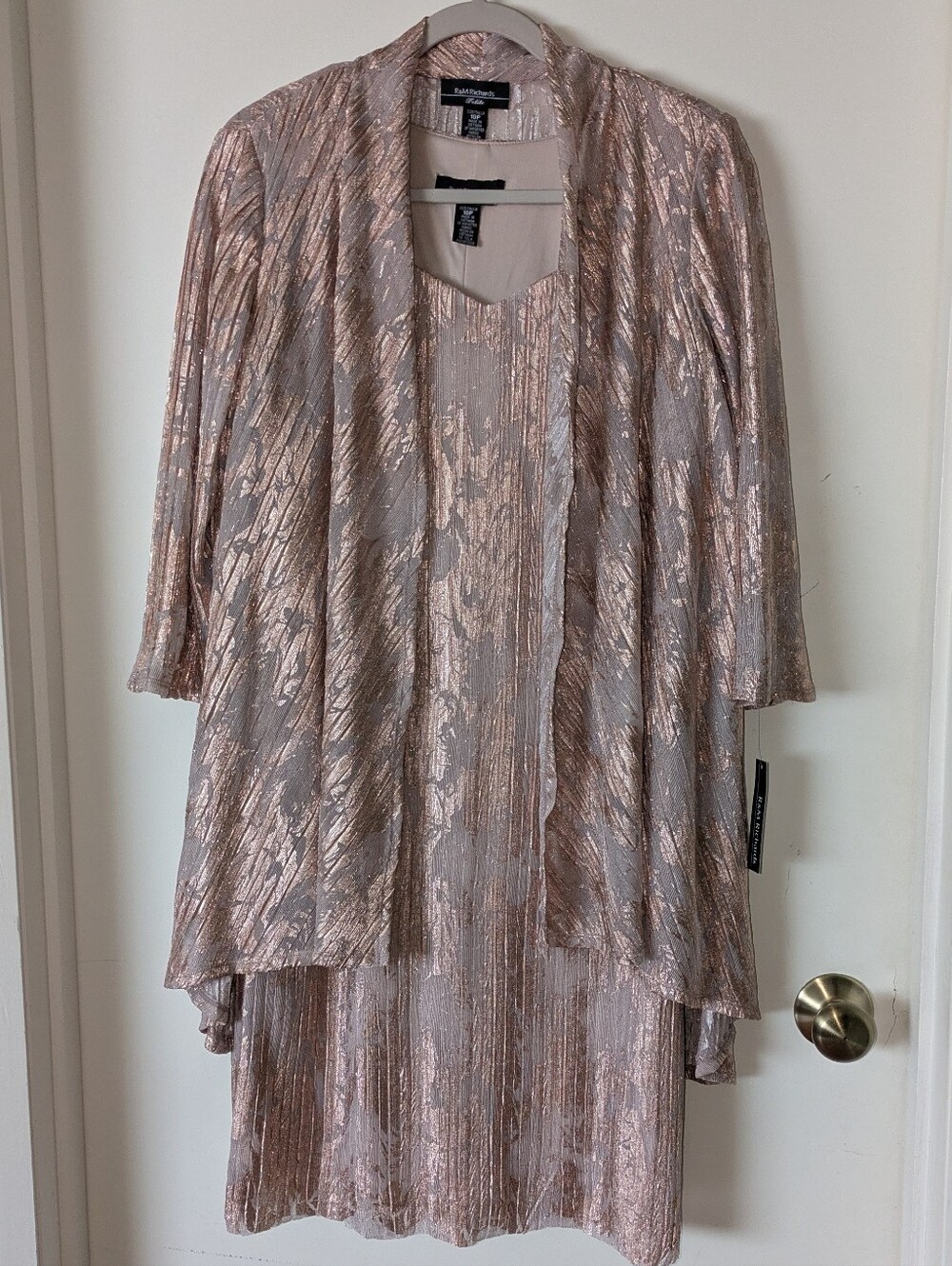 R&M Richards Metallic Rose Gold Dress & Jacket Set 10P